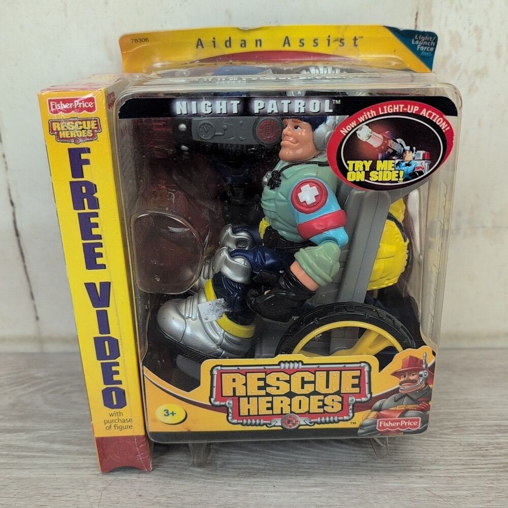 Fisher Price Rescue Heroes Aidan Assist Night Patrol Figure Wheel Chair 2001 New